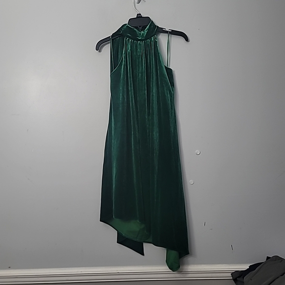 Belle Badgley Mischka Mock Neck Sleeveless Stretch Velvet Drape Halle Dress - Picture 5 of 8